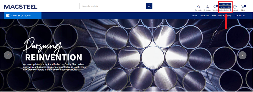 Online savings on home page